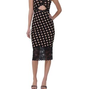 AFRM Black and Tan Sheath Midi Dress Halter Cutout